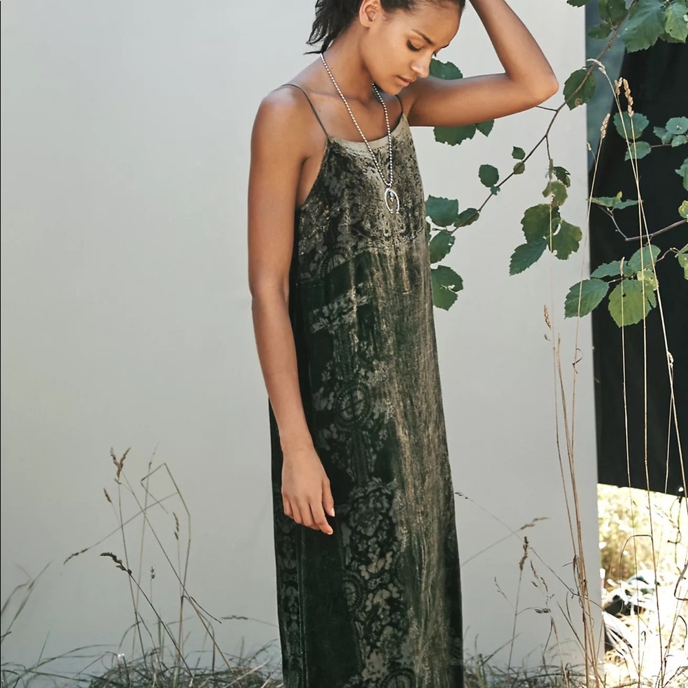 Velvet slip dress, Anthropologie, size S, moss, NWT